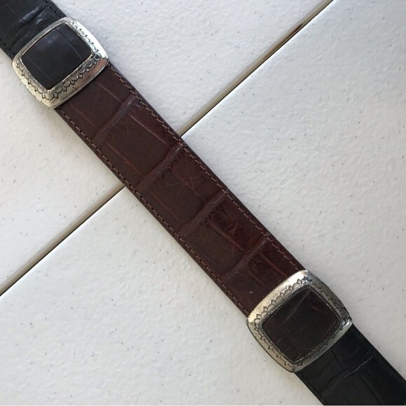 Vintage Brighton Two Tone Black Brown Leather Croc Embossed Belt Women Small - Picture 9 of 12